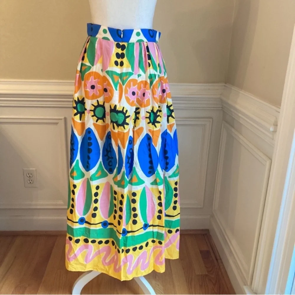 ZARA Colorful Cotton Abstract Batik African Print Pleated Maxi Skirt - Picture 6 of 13